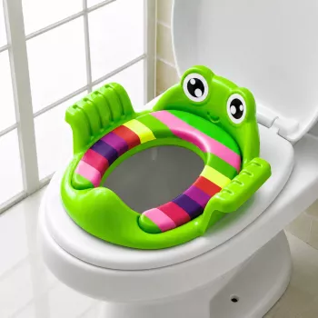 LEAN TOYS Tualetes sēdekļa pārvalks bērniem, mīksts sēdeklis ar rokturiem, zaļš