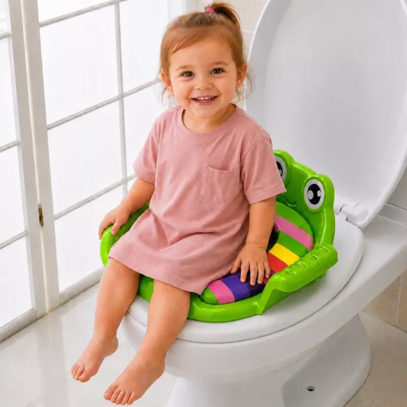 LEAN TOYS Tualetes sēdekļa pārvalks bērniem, mīksts sēdeklis ar rokturiem, zaļš