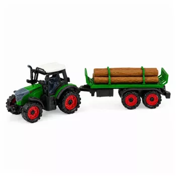 LEAN TOYS lauksaimniecības traktors ar baļķu piekabi, inerces piedziņa, siena ķīpa, 35 cm