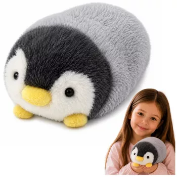 LEAN TOYS Plīša pingvīns mīkstā plīša rotaļlieta balta un pelēka 16 cm