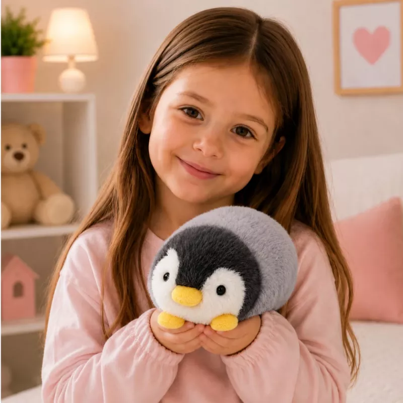 LEAN TOYS Plīša pingvīns mīkstā plīša rotaļlieta balta un pelēka 16 cm