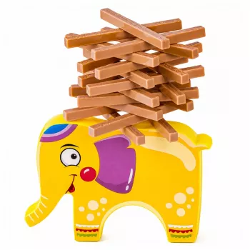 LEAN TOYS Prasmju spēle Līdzsvarojošais zilonis, būvē torņus no klucīšiem, 61 gab.