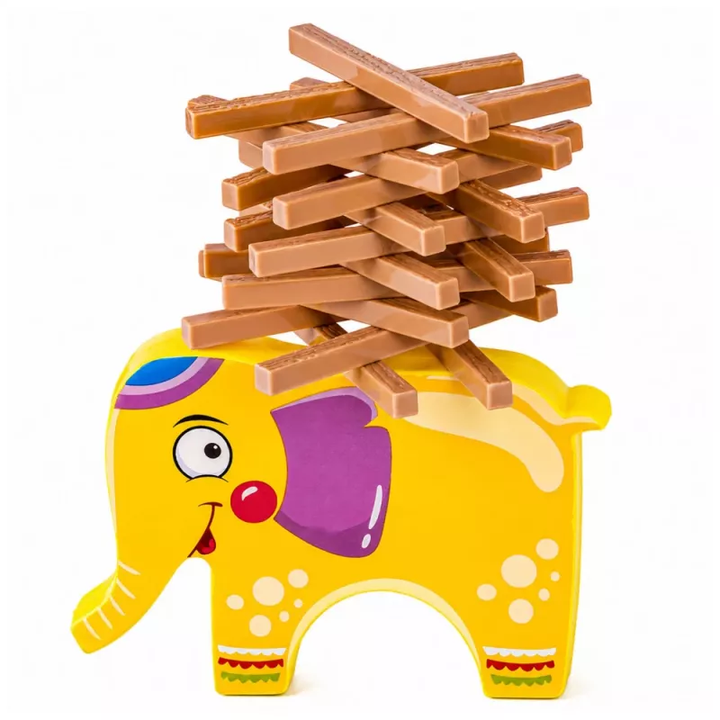 LEAN TOYS Prasmju spēle Līdzsvarojošais zilonis, būvē torņus no klucīšiem, 61 gab.