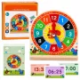 LEAN TOYS Koka izglītojošais pulkstenis stundu mācīšanās ar kustīgām rādītājiem un kartītēm, 55 gab.