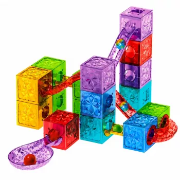 LEAN TOYS Magnētiskie konstruktora bloki kubu bumbiņu trase krāsaini 33 gab.