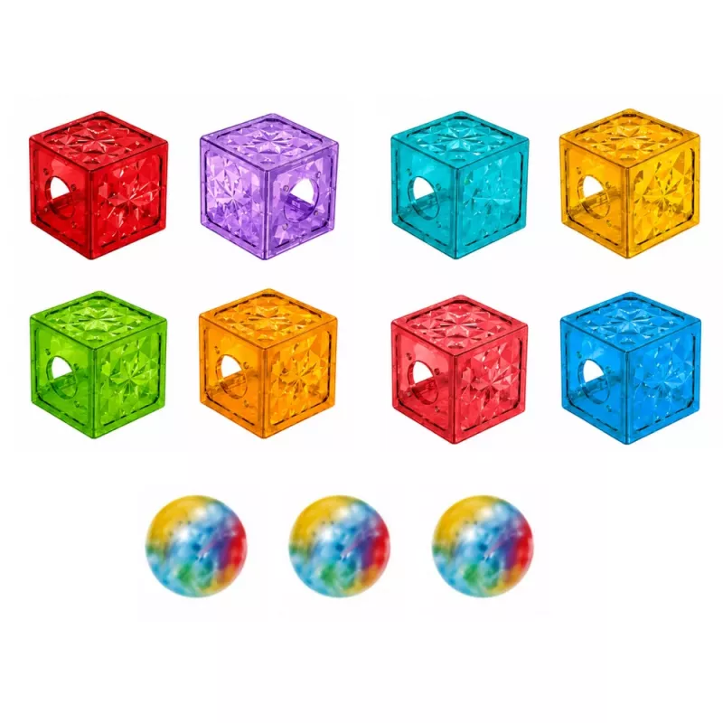 LEAN TOYS Magnētiskie konstruktora bloki kubu bumbiņu trase krāsaini 33 gab.