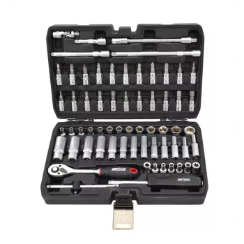 AWTOOLS 63 daļu 1/4 collas uzgriežņu atslēgu komplekts BLACK LINE ar sprūratni, uzgaļiem un maciņu