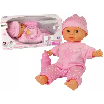 LEAN TOYS Sweet Baby Doll Pink pudeles skaņas interaktīva 30cm lelle ar barošanas pudelīti