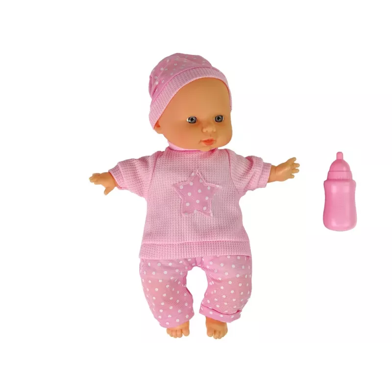LEAN TOYS Sweet Baby Doll Pink pudeles skaņas interaktīva 30cm lelle ar barošanas pudelīti