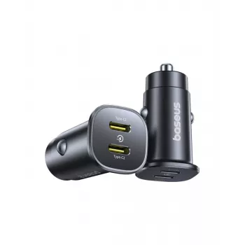 Baseus GoTrip 2x USB-C 30W automašīnas lādētājs, 12-24 V, melns