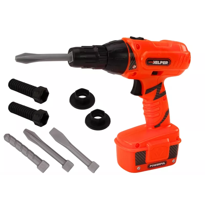 LEAN TOYS DIY ar bateriju darbināma urbjmašīna oranža, urbji un skrūves