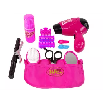 LEAN TOYS Beauty Hairdressing Set Fēns un lokšķēres Rozā 15 daļu lomu spēles komplekts bērniem no 3 gadiem