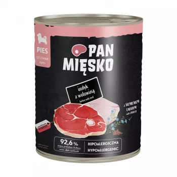 PAN MIĘSKO Kucēnu mitrā barība ar tītaru un liellopu gaļu 800g – pilnvērtīga un sabalansēta bezgraudu konservēta barība visu šķirņu kucēniem