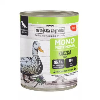 WIEJSKA ZAGRODA Mono Duck mitrā suņu barība – 800g kārba, bez graudiem, viena proteīna avota