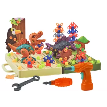 LEAN TOYS 3D konstrukcijas puzles bloki DIY dinozauri izjaukšanas urbjmašīna