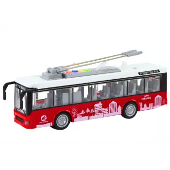 LEAN TOYS Trolejbuss Autobuss 1:16 Gaismas Skaņas Vadība Balts un Sarkans