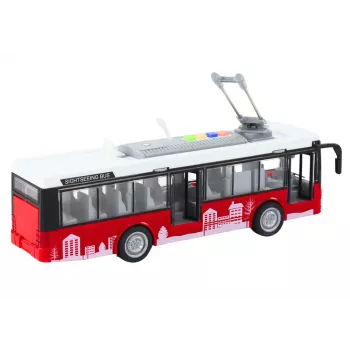 LEAN TOYS Trolejbuss Autobuss 1:16 Gaismas Skaņas Vadība Balts un Sarkans
