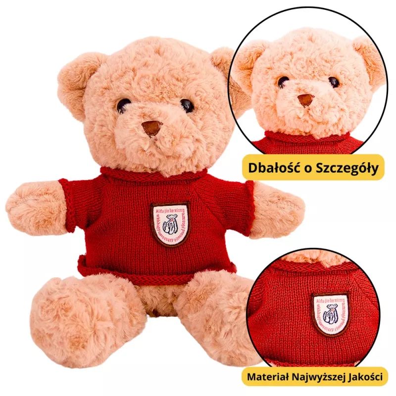 LEAN TOYS Plīša maskots mīkstā rotaļlieta Lācītis Bēšs Sarkans Džemperis 40cm