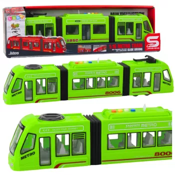 LEAN TOYS City Metro Tramvajs ar atveramām durvīm, gaismām un skaņām, zaļš 1:16