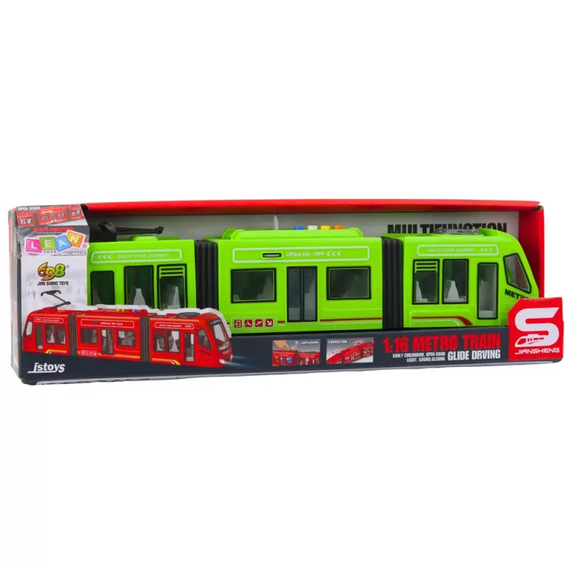 LEAN TOYS City Metro Tramvajs ar atveramām durvīm, gaismām un skaņām, zaļš 1:16