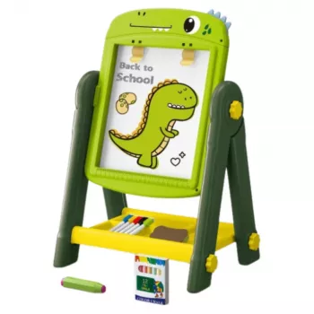 LEAN TOYS Divpusēja magnētiskā sausā dzēšamā tāfele Dinozaurs Zaļa ar piederumiem