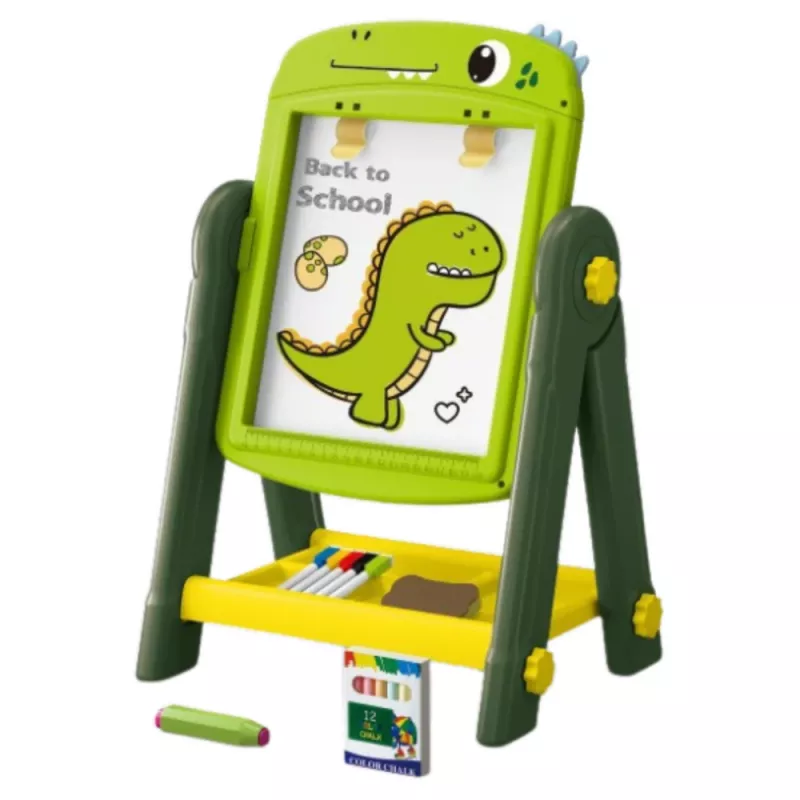 LEAN TOYS Divpusēja magnētiskā sausā dzēšamā tāfele Dinozaurs Zaļa ar piederumiem