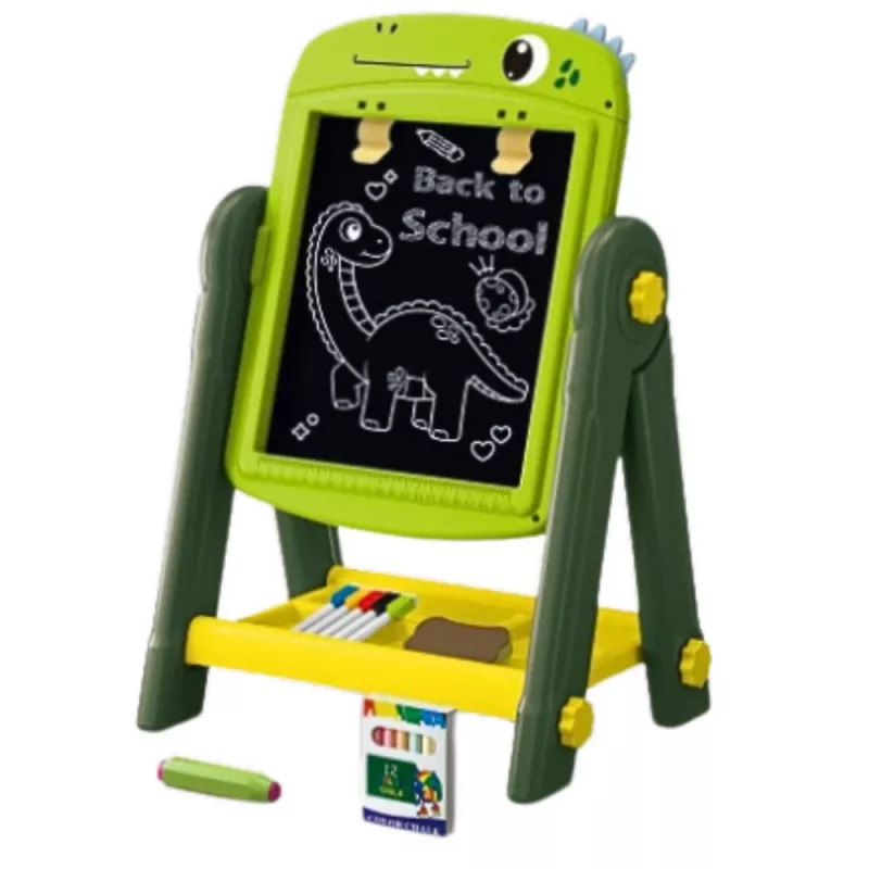 LEAN TOYS Divpusēja magnētiskā sausā dzēšamā tāfele Dinozaurs Zaļa ar piederumiem
