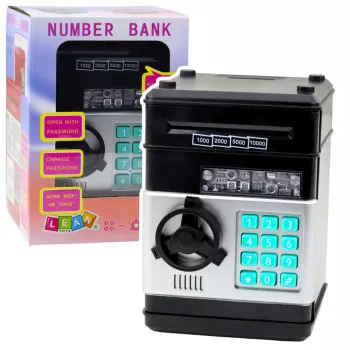 LEAN TOYS ATM drošības krājkasīte ar gaismas un skaņas efektiem un PIN kodu – melna