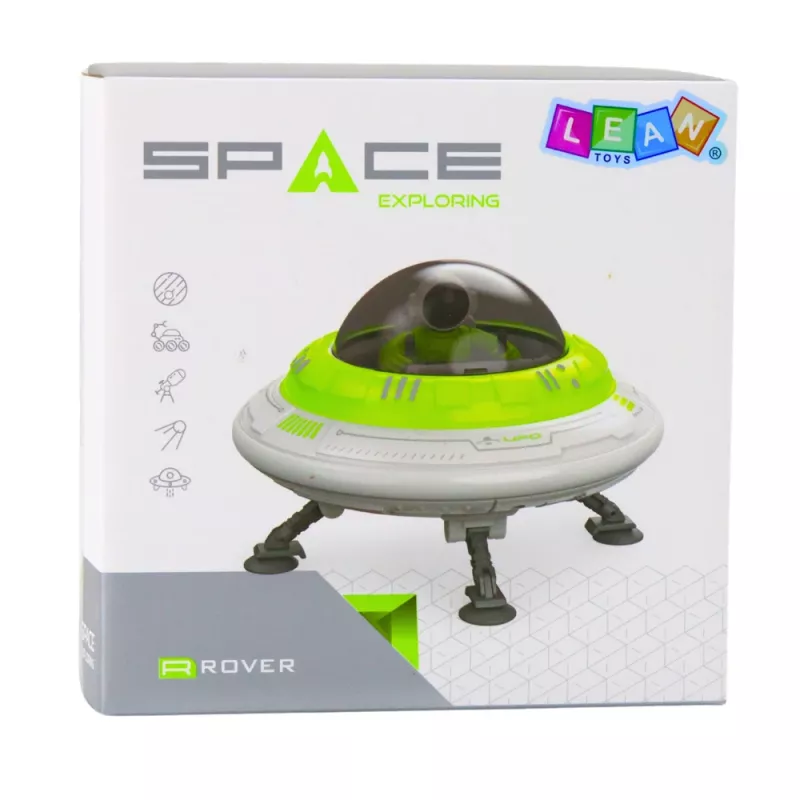 LEAN TOYS UFO Kosmosa kuģis ar astronauta figūru, gaismām un skaņām, zaļš