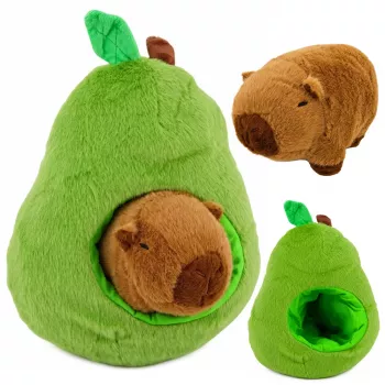 LEAN TOYS Zaļš avokado ar kapibaru 2-in-1 apgriežama mīkstā rotaļlieta 25 cm
