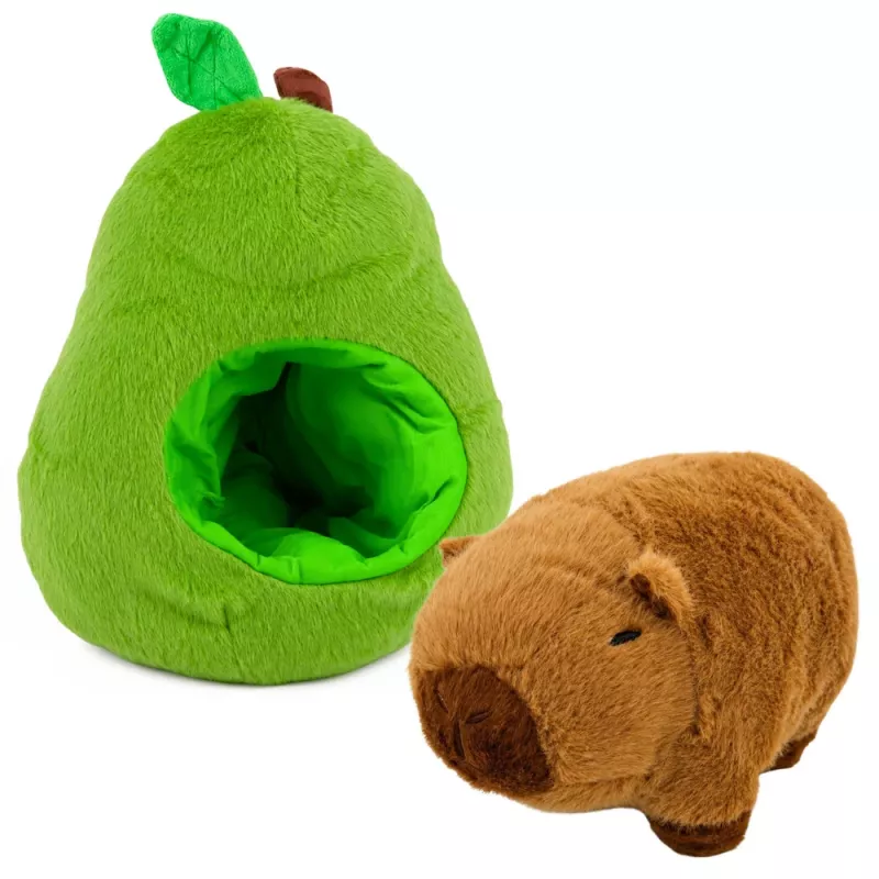 LEAN TOYS Zaļš avokado ar kapibaru 2-in-1 apgriežama mīkstā rotaļlieta 25 cm