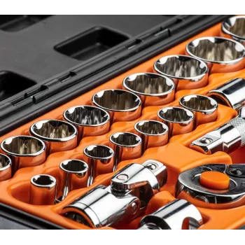 NEO TOOLS 1/2 inch piedziņas uzgriežņu atslēgu komplekts, 23 daļas, hroma vanādija tērauds, DIN 3124