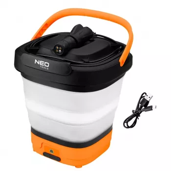 NEO TOOLS 12V bezvadu spiediena mazgātājs 5 bar ar salokāmu spaini un USB-C uzlādi