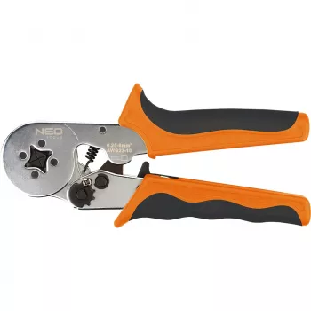 NEO Tools Pašregulējošas sprūdrata gofrēšanas knaibles uzmavu galiem 0,25-6 mm² (AWG 23-10), kvadrātveida gofrējums, ergonomisks divmateriālu rokturis, 200 mm