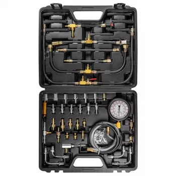 NEO TOOLS Degvielas iesmidzināšanas sistēmas testa komplekts ar 0-140 PSI glicerīna manometru, 29 adapteriem un formētu futrāli