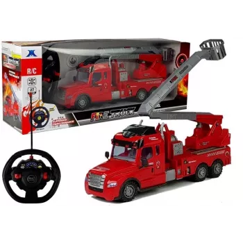 LEAN TOYS Ugunsdzēsēju mašīna ar kāpnēm R/C Tālvadība 1:14 Mērogs 2.4GHz Ūdens smidzinātājs Gaismas Skaņas