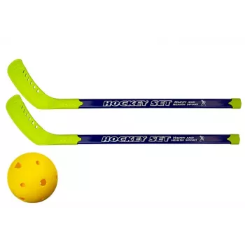 LEAN TOYS Floorbola komplekts ar 2 nūjām un bumbu, 82 cm, sarkans/zils, bērniem no 6 gadiem