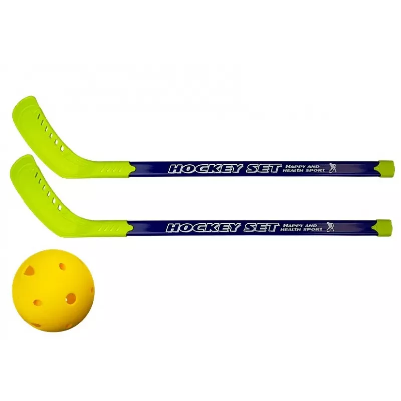 LEAN TOYS Floorbola komplekts ar 2 nūjām un bumbu, 82 cm, sarkans/zils, bērniem no 6 gadiem