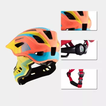 ROBOROCK Rockbros TT-32SOYB-S Bērnu pārveidojamā pilna sejas ķivere ar noņemamu zoda aizsargu, izmērs S, dzelteni oranža