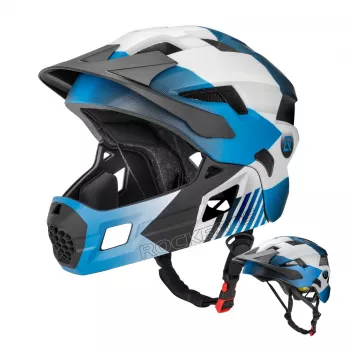 ROCKBROS TS-61 Bērnu riteņbraukšanas ķivere ar noņemamu zoda aizsargu, izmērs M (54-57 cm), zila