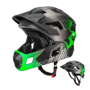 Rockbros TS-61 Bērnu pārveidojamais veloķivere ar noņemamu zoda aizsargu, zaļa, M izmērs (54-57 cm)