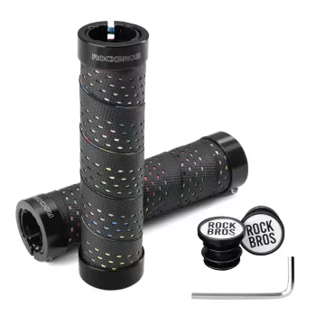 ROCKBROS GR0112 Ergonomicie dubultā fiksējošie velosipēda stūres rokturi, melni