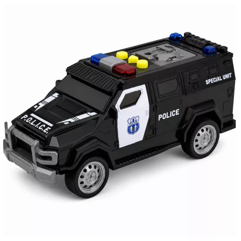 LEAN TOYS Policijas auto Speciālais transportlīdzeklis 1:32 mērogs Melns ar gaismām un skaņām