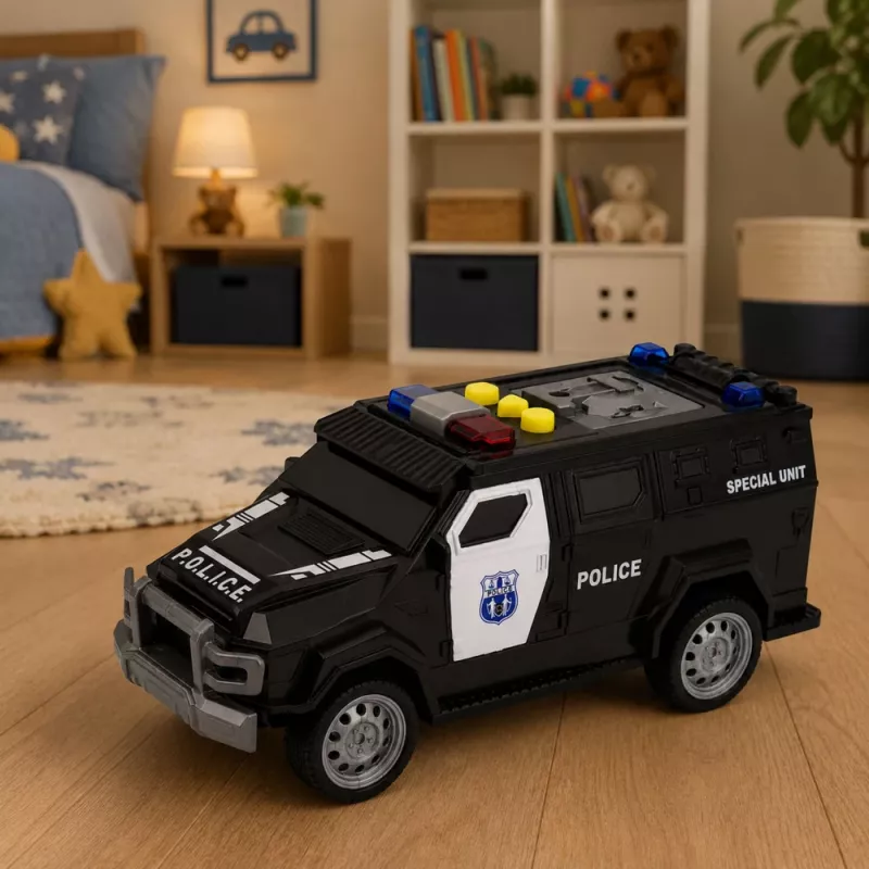 LEAN TOYS Policijas auto Speciālais transportlīdzeklis 1:32 mērogs Melns ar gaismām un skaņām