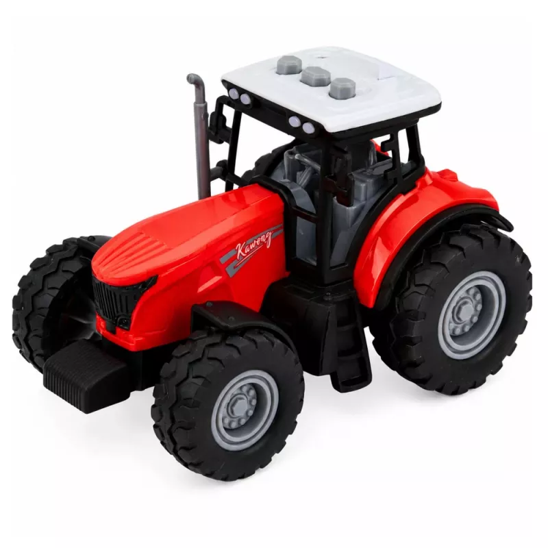 LEAN TOYS Traktors ar piekabi dzīvnieku pārvadāšanai, govju figūriņas, gaismas un skaņas, 4 gab.