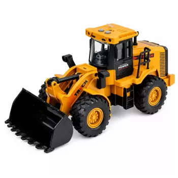 LEAN TOYS Būvniecības transportlīdzeklis Ekskavators ar kustīgu kausu, gaismām un skaņām, dzeltens, 1:43