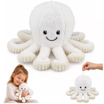 LEAN TOYS Plīša astoņkājis ar elastīgiem taustekļiem, balts, 30 cm