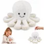 LEAN TOYS Plīša astoņkājis ar elastīgiem taustekļiem, balts, 30 cm
