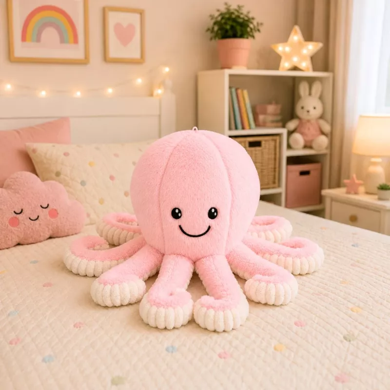 LEAN TOYS Pluša astoņkājis ar elastīgiem taustekļiem, rozā, 50 cm