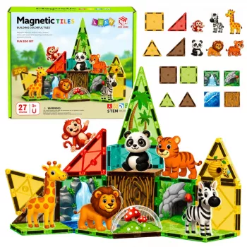 LEAN TOYS Magnētiskie konstruktora bloki Savvaļas dzīvnieki Džungļi ZOO 27 gab.
